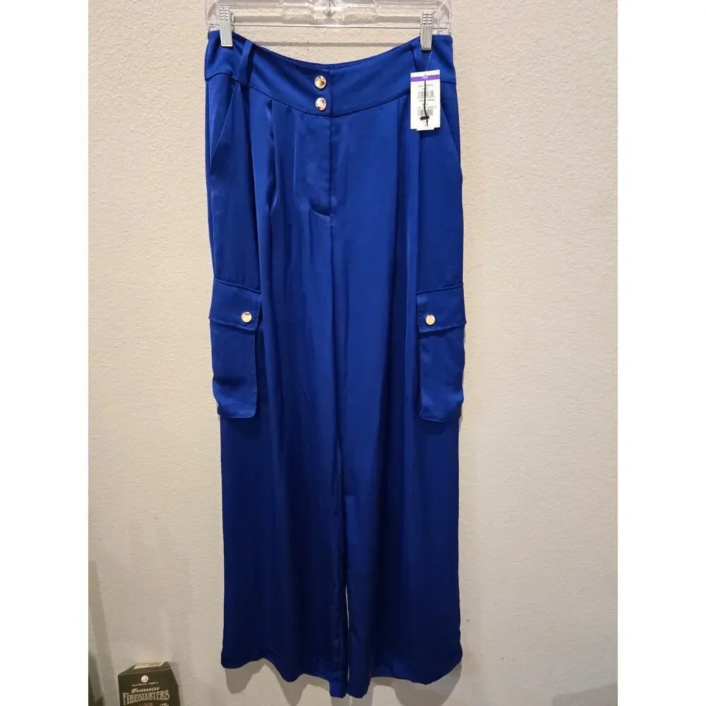 Ramy Brook Women's Wide-Leg Cargo Pants Size 8 Blue Casual